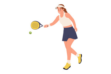 Vector Illustration of Woman Playing Padel Tennis or Racket Sport. Person Engaged in a Fast-Paced Court Game and Exercise