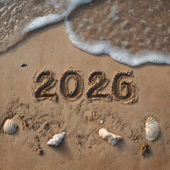 New Year 2026 on Beach, isolated on white background and isolated on transparent background
