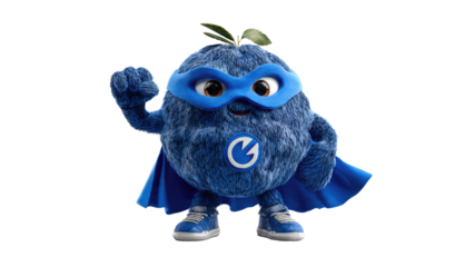 Blue Cartoon Mascot Superhero with Cape