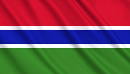 Fototapeta premium The Gambia national flag with red, blue, green stripes and white dividers symbolizing nature and peace.
