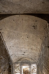 Tool marks on the roof of an underground chamber in the Catacombs of Kom el Shoqafa in Alexandria, Egypt