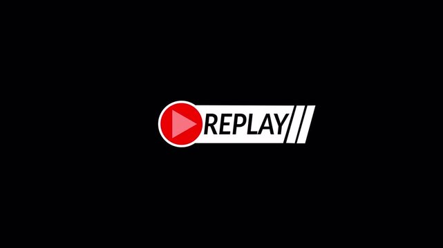 Replay button icon animation on transparent background, Replay icon sign Animation video for Live Streamers and broadcasting with alpha channel in 4k.