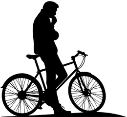 Person Standing Beside Bicycle &ndash; Black Silhouette Vector