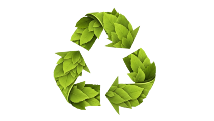 Recycling symbol made of hops leaves isolated on transparent background