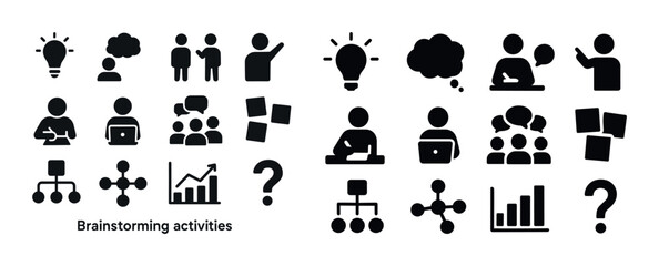 Brainstorming activities icons design for team collaboration and