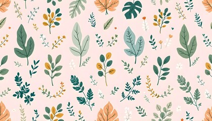 Seamless botanical leaf pattern with soft pastel colors for modern wallpaper, fabric, and minimalist decor design.