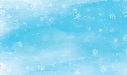 Watercolour christmas background with falling snowflakes