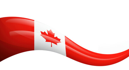 A stylized, vibrant canadian flag with a red maple leaf, undulating and waving gracefully in the lower frame, against a transparent background with copy space. Concept of canadian patriotism