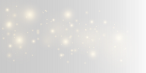 Golden yellow dust particles drift through soft bokeh, blur with sparkle, glitter, shimmer, glow, filled with twinkle, sparks, radiant highlights for Christmas and New Year. PNG illustration.