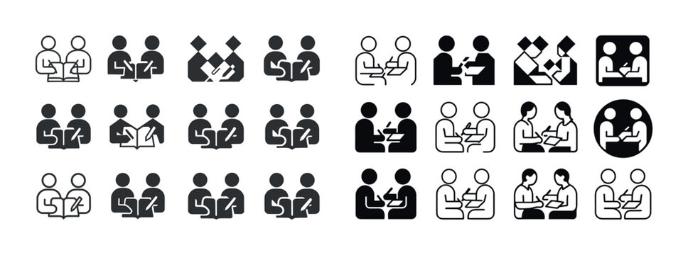 Diverse icon set of collaborative teamwork and communication ill