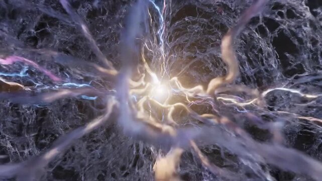An Abstract Upscaled Video of Energetic Plasma Explosions in Deep Space Environment from a Dynamic Viewpoint