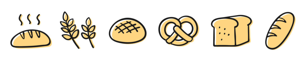 Hand Drawn Bread and Bakery Icons Set