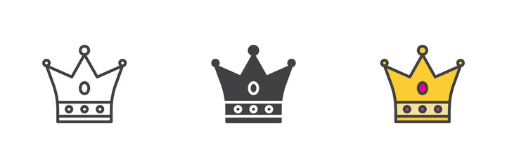 Royal crown line outline solid different style icon set pack