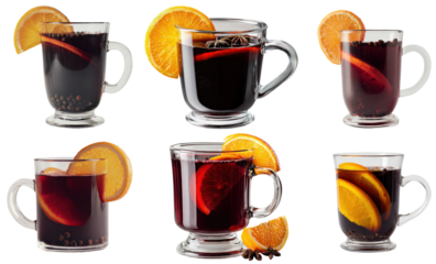 Collection of warm drinks with citrus and spices for a festive Christmas celebration during winter nights