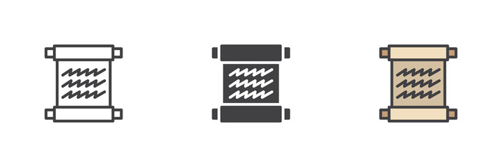 Parchment scroll line outline solid icon set pack