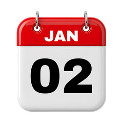 2 January Calendar Date 3D Icon Illustration