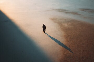 A person walking while their shadow moves in the opposite direction.