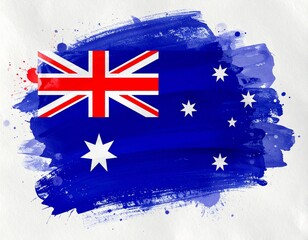 Australian National Flag with Brushstroke Effect on White Background