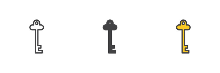 Vintage key line outline solid different style icon set pack