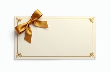 Elegant cream certificate with golden ribbon. Minimalist design suitable for special occasions. Blank card invites recipient to fill details. Luxury gift voucher template.
