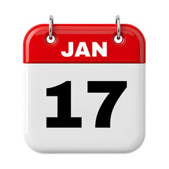 17 January Calendar Date 3D Icon Illustration