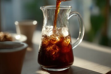 Close-up of Indonesian barista pouring cold brew with safe concealed grip.