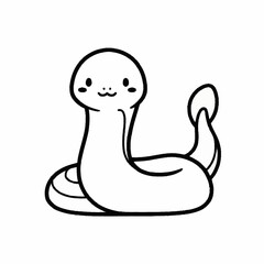 Adorable minimalist snake illustration in black and white line art.
