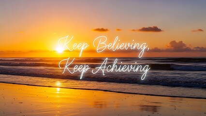 Illustration of inspirational quote on a serene beach at sunset with motivational text