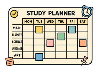 Weekly study planner with color-coded subjects for organized learning schedule
