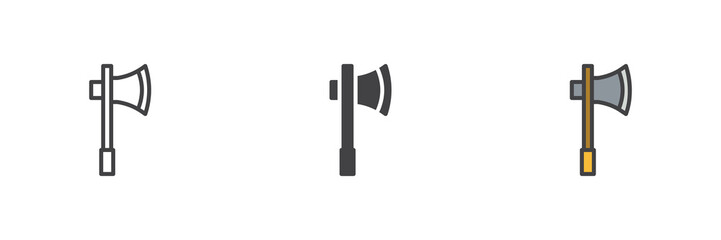 Battle axe line outline solid different style icon set pack