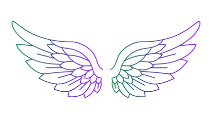 Gradient color outline set of angel wings on transparent background, ethereal design for mythical and heavenly concepts.