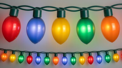 Naklejka premium Colorful Christmas Lights Garland Isolated on White Background – Festive Holiday Decoration