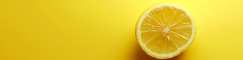 Illustration of a vibrant and fresh lemon slice on a bright yellow background
