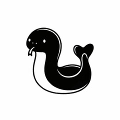 Cute Cartoon Snake with Tongue Out Black and White Illustration.