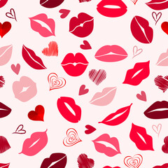 Seamless Romantic Lips And Hearts Love Pattern