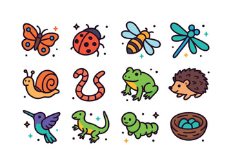 Garden Creatures Icons. Garden Creatures. Colorful isometric vec