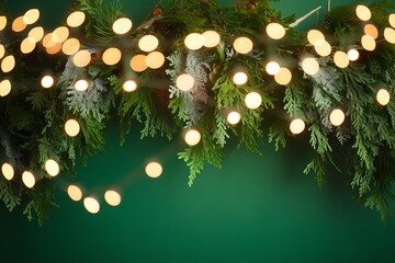 christmas tree decoration Holiday Christmas greeting frame with gifts and ornaments on green background, festive winter flat lay top view