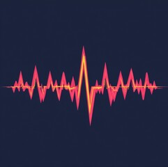 flat art vector illustration of a bold heartbeat sharp rises and falls connected by smooth segments, saturated coral-red with deep indigo segments and energy golden yellow accent points at pulse peaks