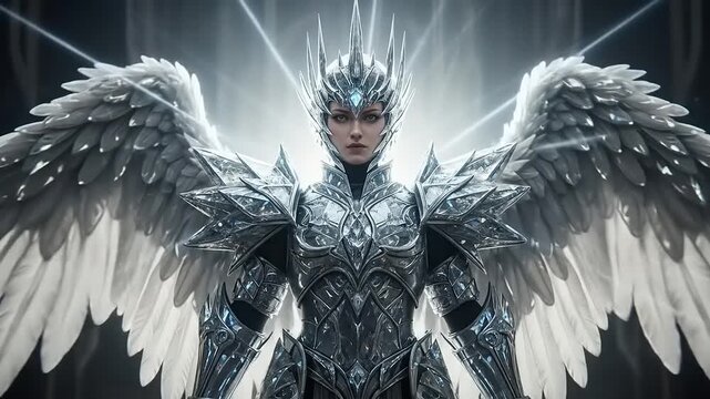 Majestic Archangel in Shimmering Armor with Radiant Wings and Divine Light.