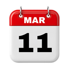 11 March Calendar Date 3D Icon Illustration