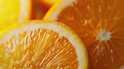 A closeup of a halved orange, showcasing its vibrant yellow and orange hues. The intricate details of the citrus fruits texture and the play of light and shadow across its surface are highlighted.