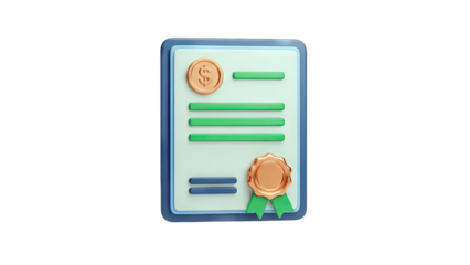 Financial Document with Dollar Sign and Seal in 3D Render