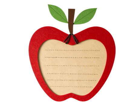 Red apple shaped frame with paper leaves and lined insert - Powered by Adobe
