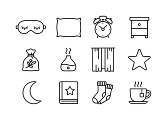 Sleep Essentials Icons. Sleep Essentials. Line icon set of Sleep