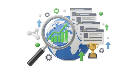 3D Search Engine Optimization (SEO) Icon, Web Ranking, isolated on white background