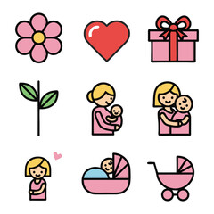 Motherhood icons love gift flower plant baby care stroller gift