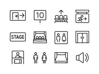 Theater Signage Icons. Theater signage. Line icon set of Theater