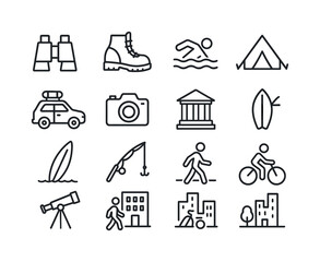 Travel Activities Icons. Travel Activities. Line icon set of Tra