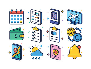 Travel Icons Grid. Travel planning. Colorful isometric vector ic