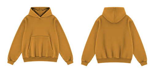 Blank Brown Oversized Hoodie Mockup Front and Back Views on Transparent © Drip
